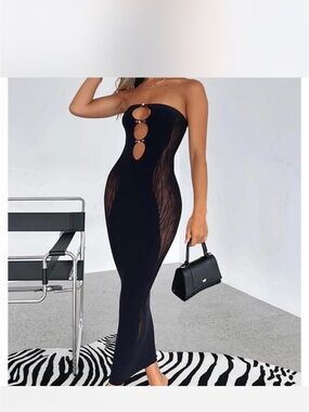 Black white fox boutique tube mesh dress